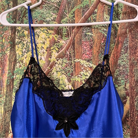 Vintage Christian Dior Cami NWT deadstock blue black lace floral flower XS - Picture 13 of 13